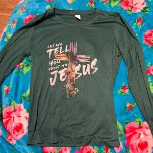 Green Long Sleeve Jesus Graphic Tee